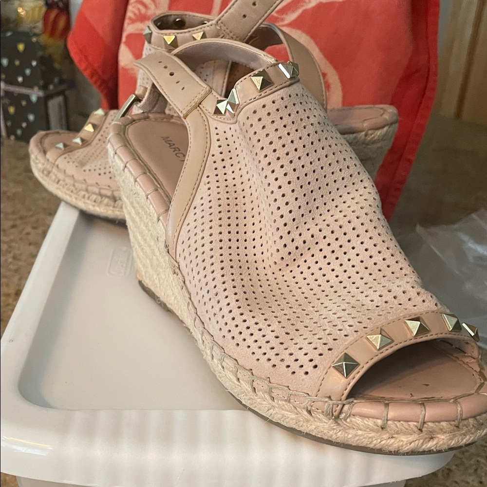Marc Fisher Blush Espadrille Wedges with Stud Accents